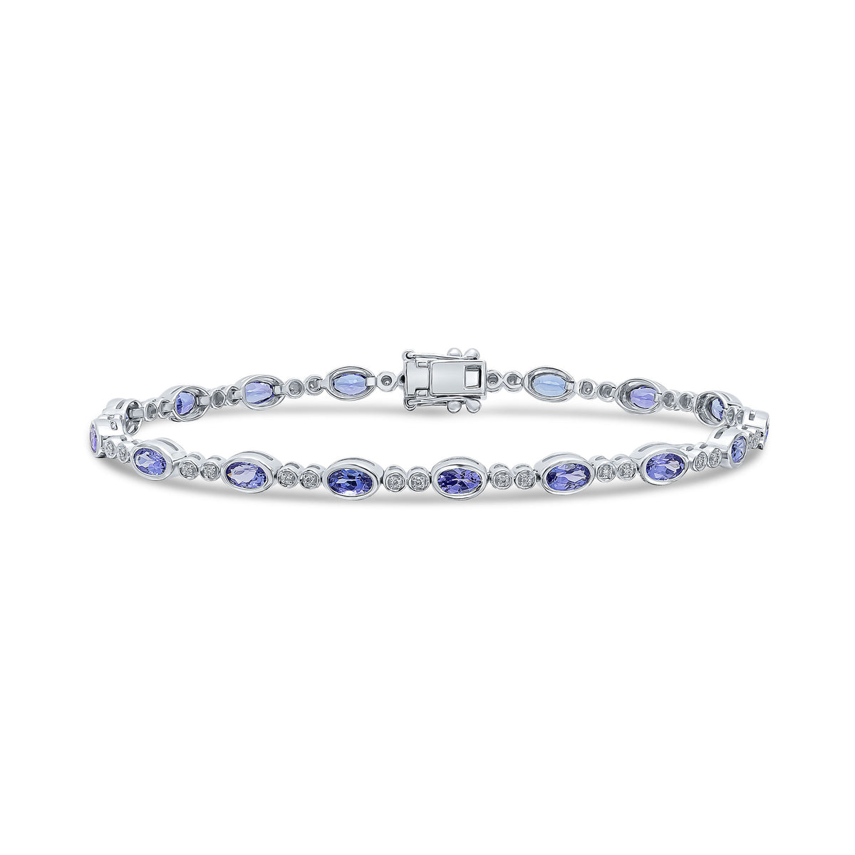 18WG.OVAL TANZANITE & DIAMOND 2ST RUBOVER BRACELET