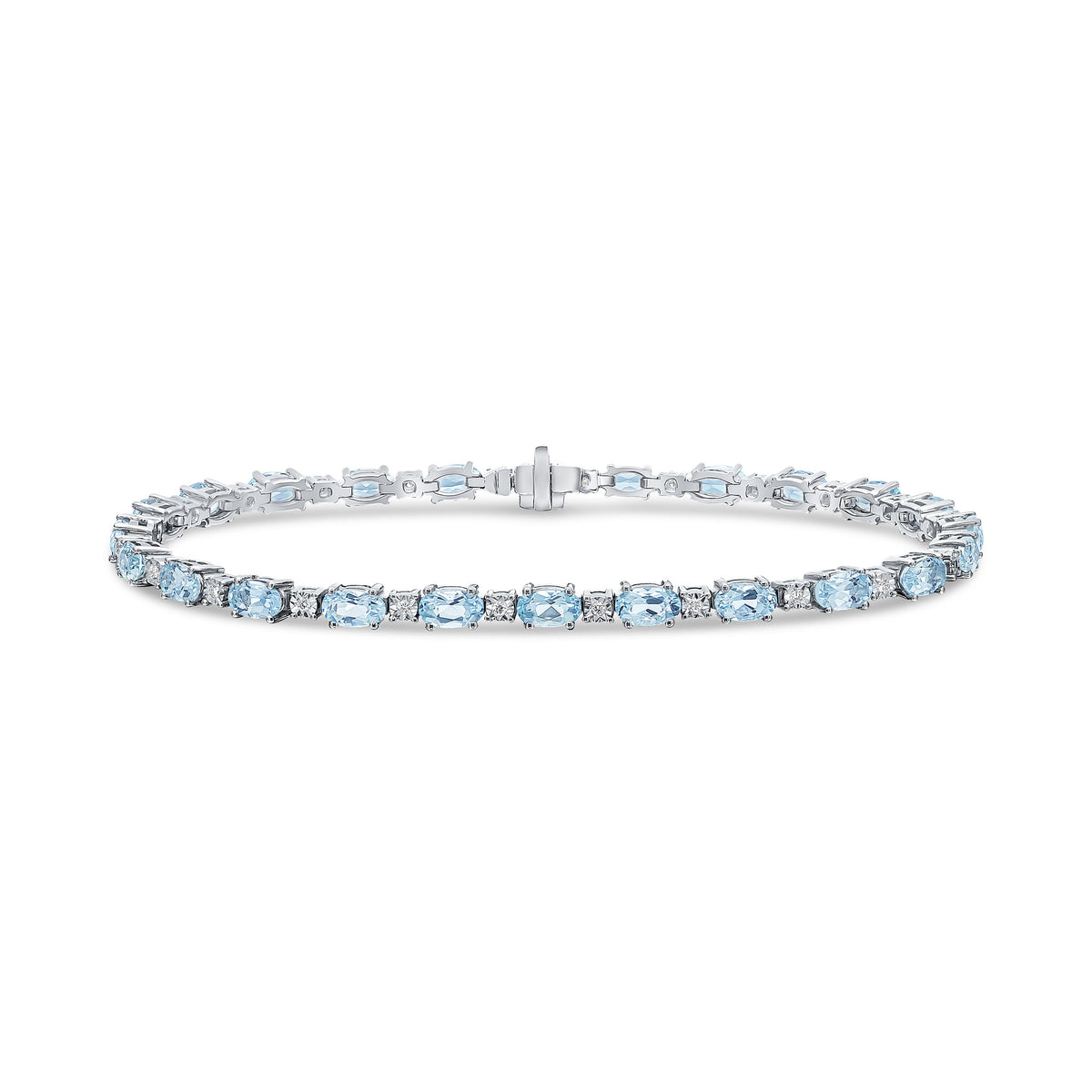 18CT WG CLAW SET OVAL AQUA AND WG ILLUSION SET DIAMOND LINE BRACELET