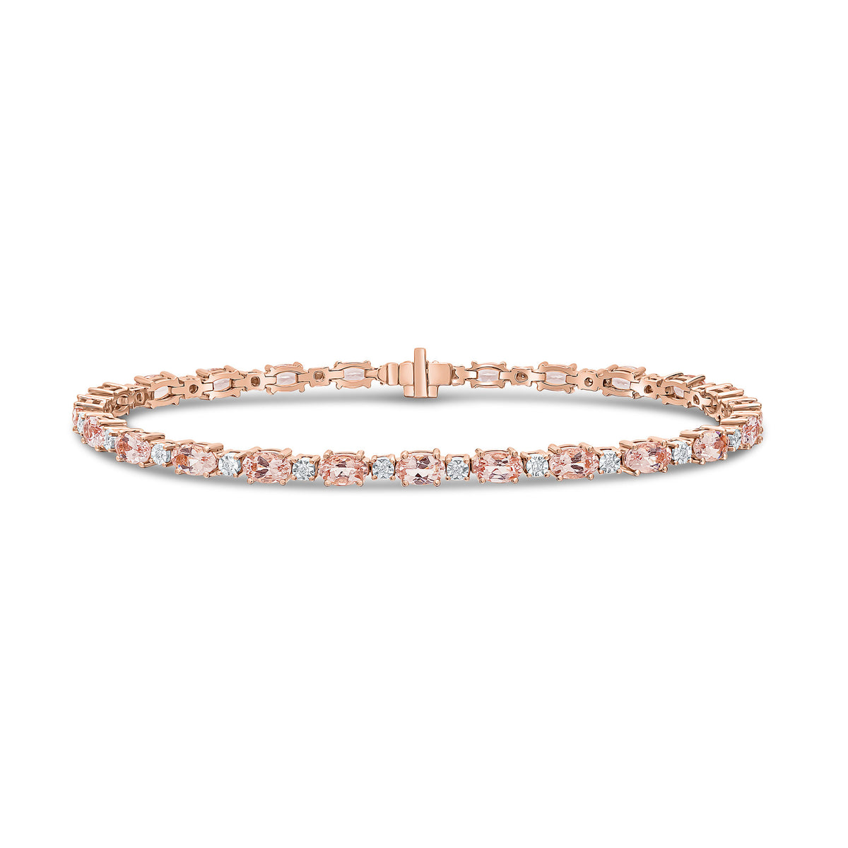 18CT RG CLAW SET OVAL MORGANITE & WG ILLUSION SET DIAMOND LINE BRACELET