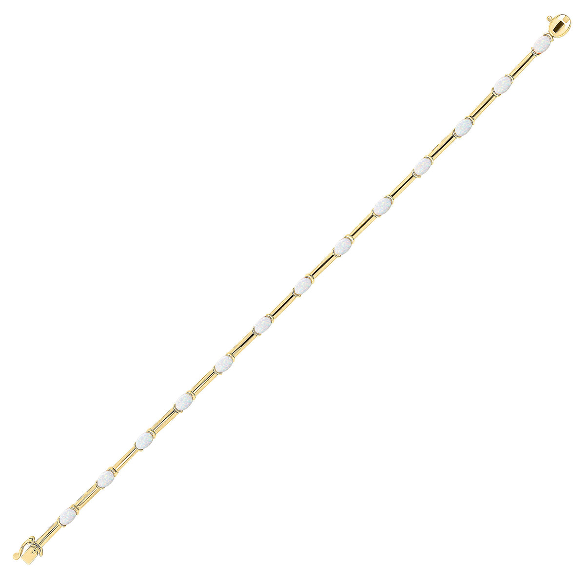18CT YG 5X3 OVAL OPAL & POLISHED BAR BRACELET