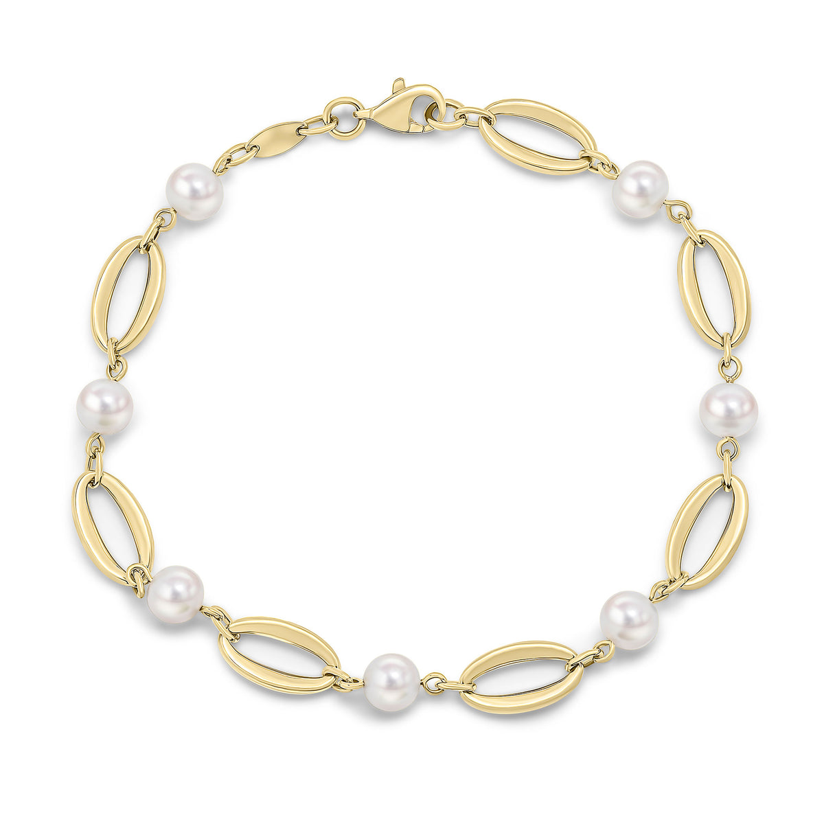 9CT YG OPEN OVALS & FRESHWATER PEARL BRACELET