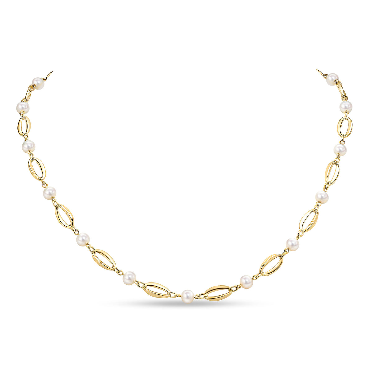 9YG F/W PRL&GOLD OVALS NECKLACE 18"