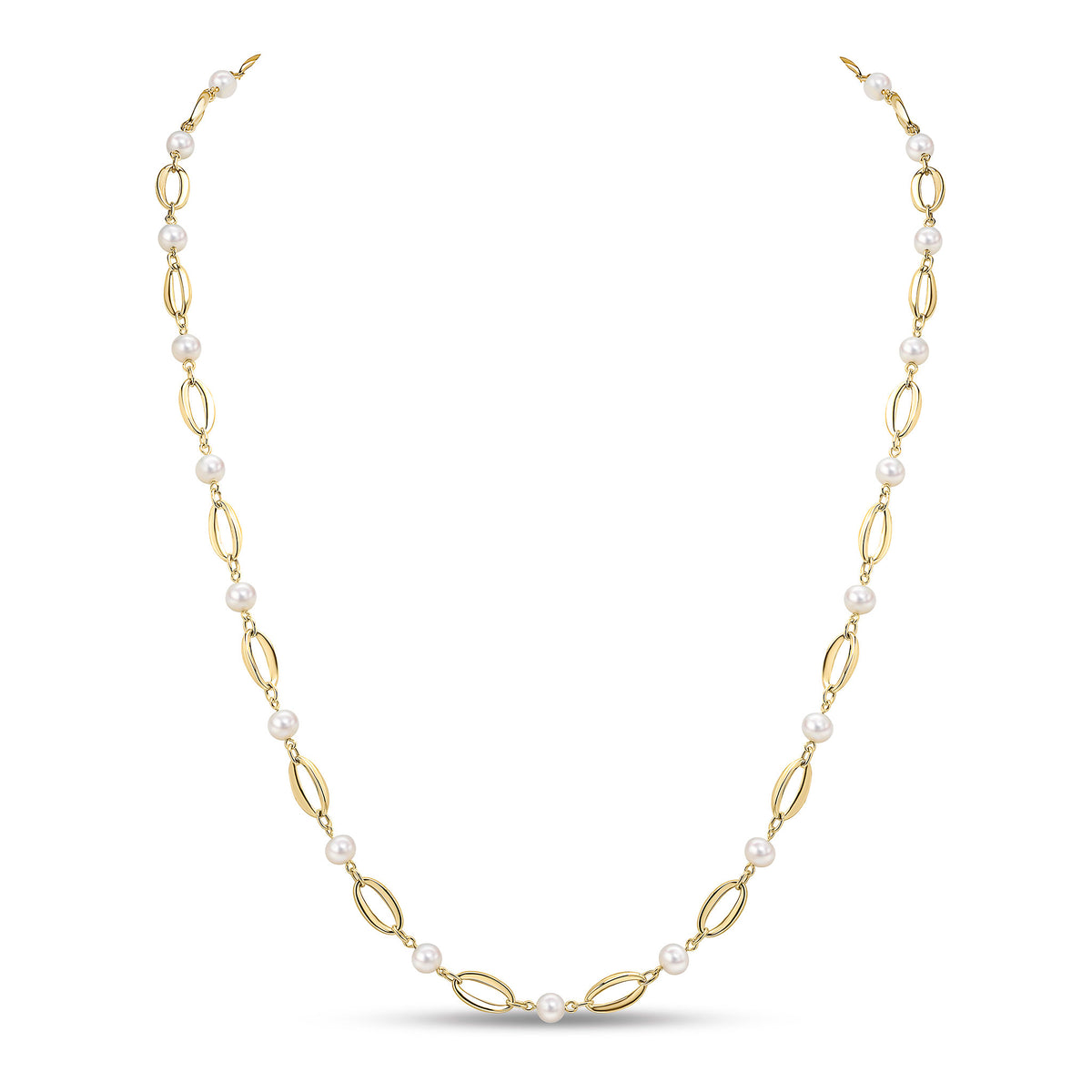 9YG F/W PRL&GOLD OVALS NECKLACE 24"
