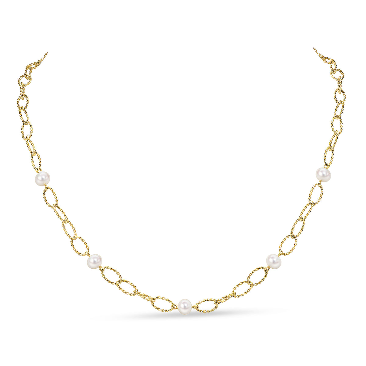 9CT YG FRESHWATER PEARL & TWIST LINKS NECKLACE 18"