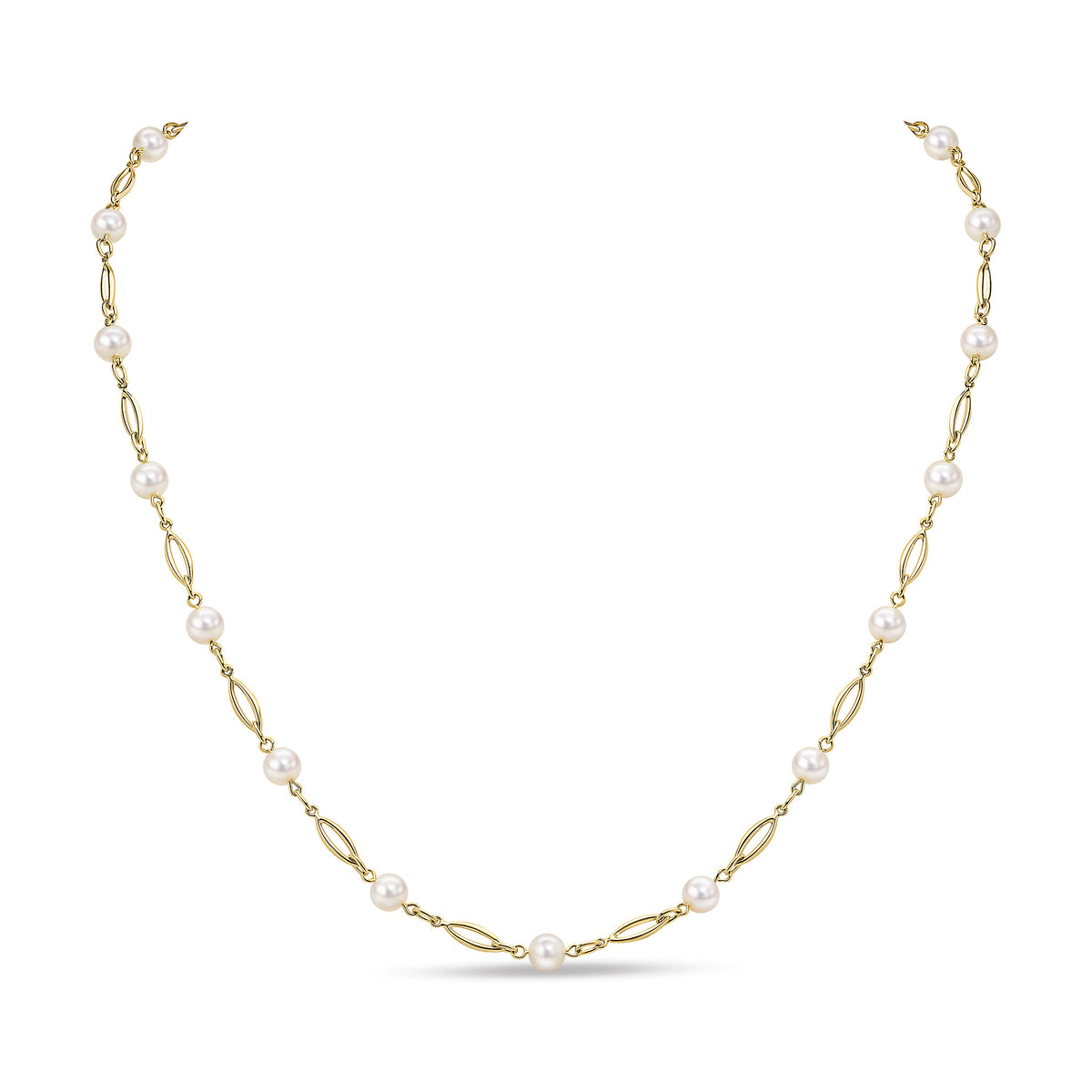 9CT YG 20" OPEN MARQUISE-SHAPE LINK AND CULTURED FRESHWATER PEARL