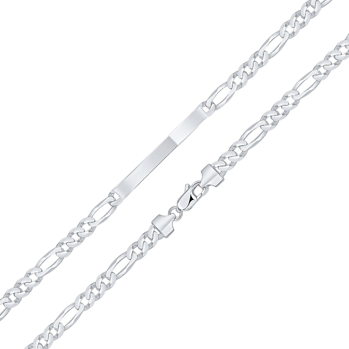 Silver 6mm Figaro ID 5x40mm 8.5"