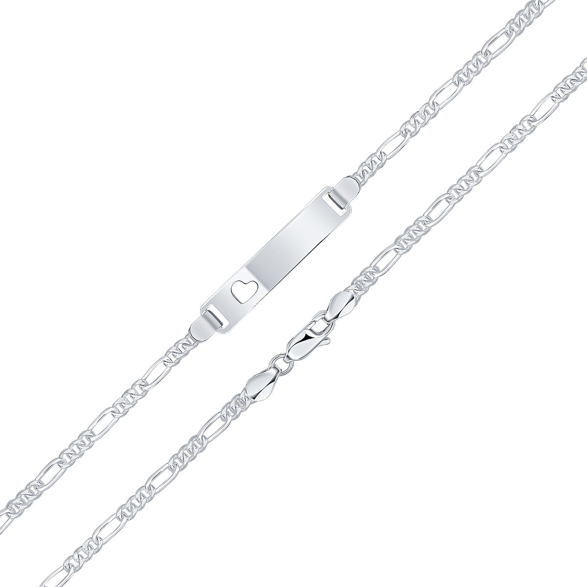 Silver 3.5mm Figaro ID 35x6mm Heart Cutout 7.5"
