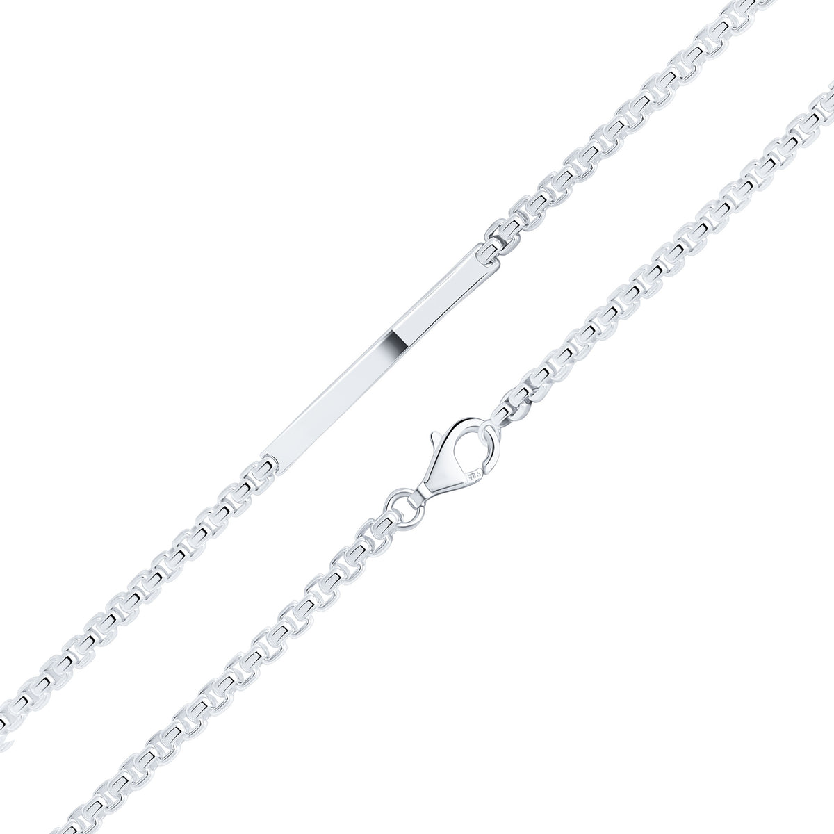 Silver 4mm Rounded Box Gents Polished Bar ID Bracelet