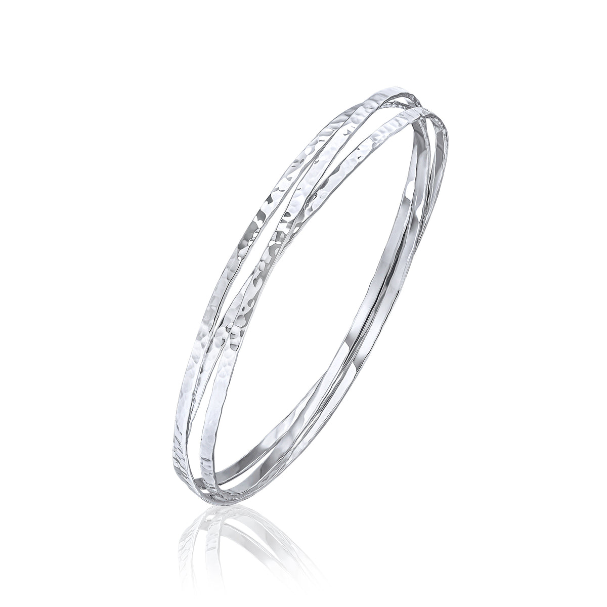 Silver 2mm Flat Profile Hammered Russian Bangle