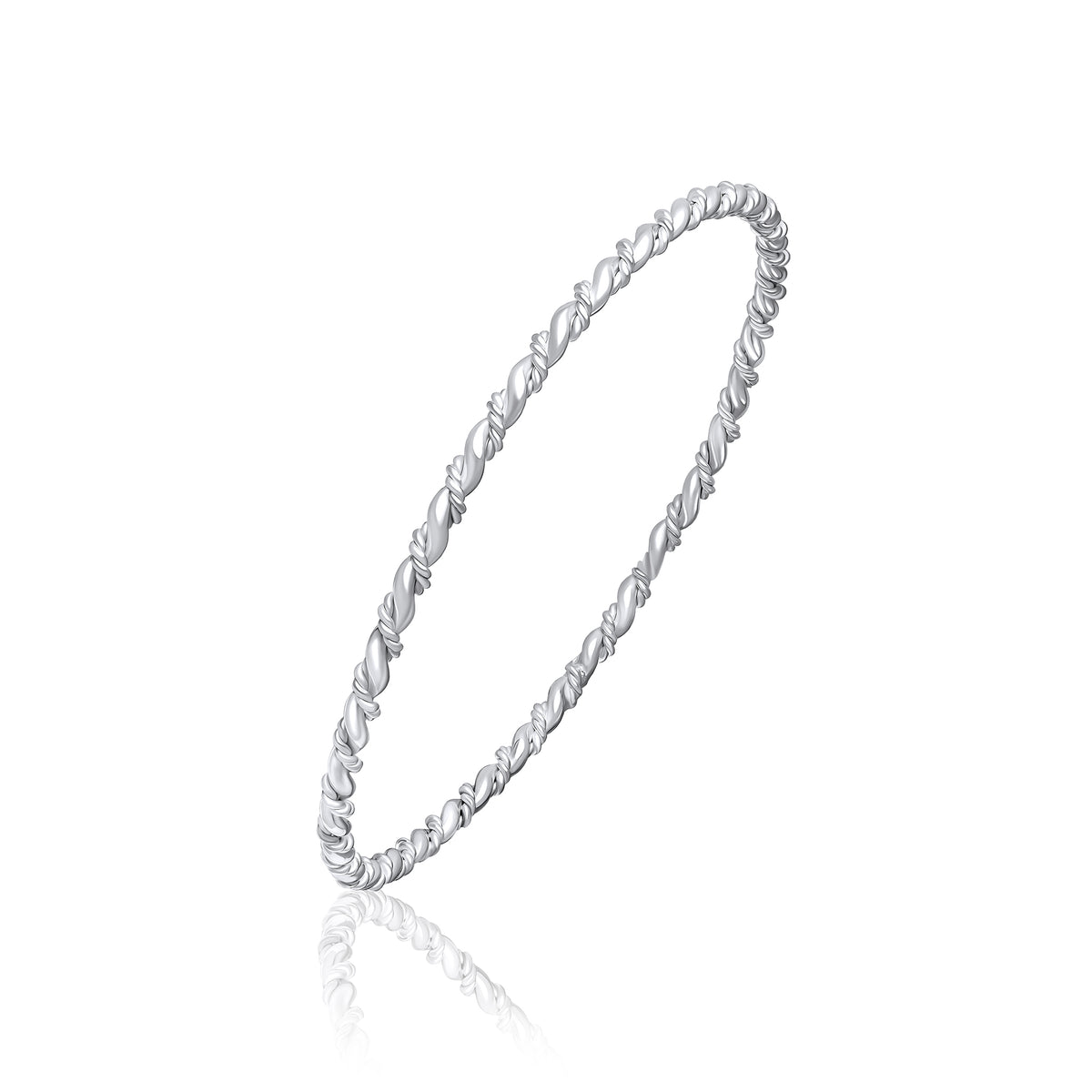 Silver 3mm Round Shape Twist with rope twist design bangle
