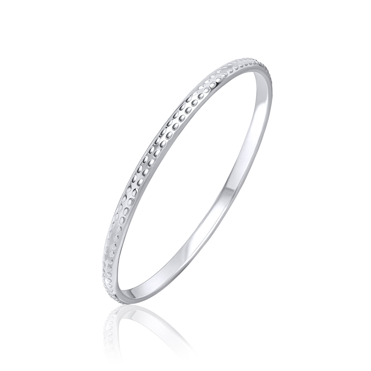 Silver 5mm Round Court Bangle with Oval Beaded Design