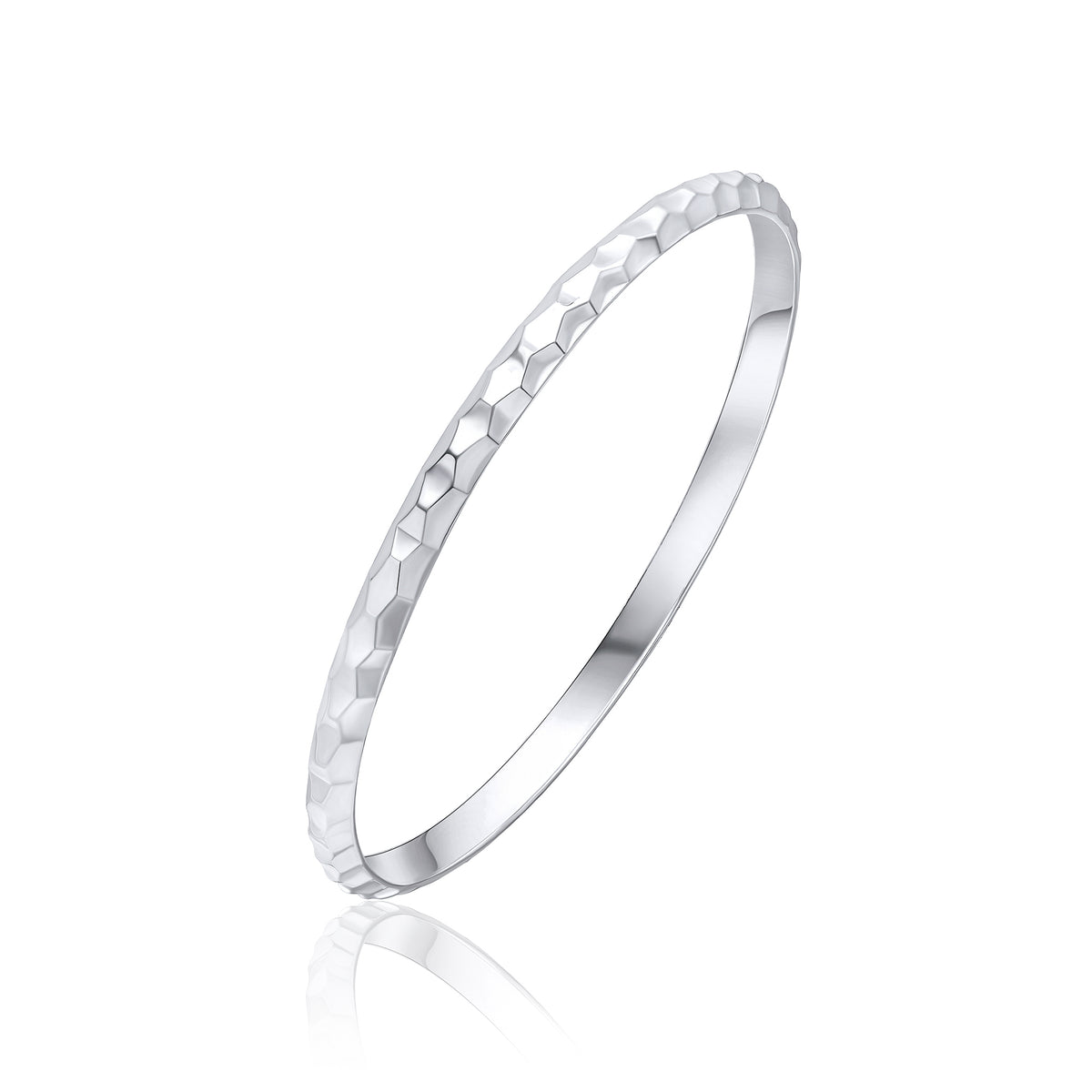Silver 5mm D Shaped Bangle with Raised Honeycomb Pattern