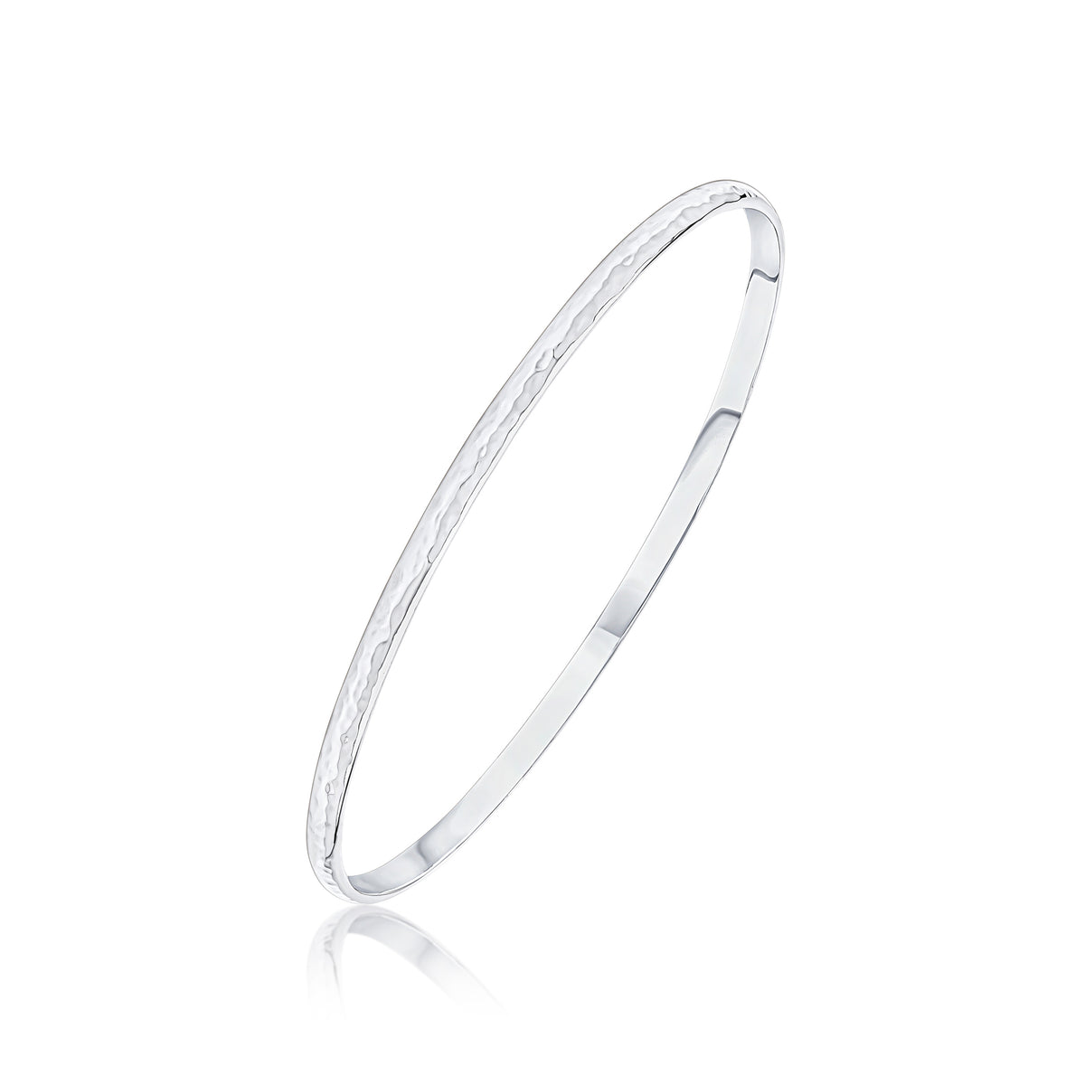 Silver 3mm Court Hammered Stacker Bangle