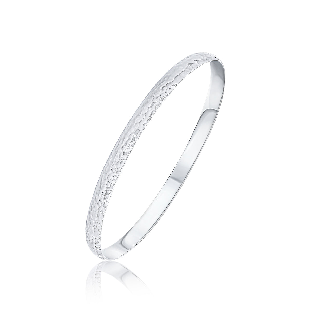 Silver 5.4mm Court Hammered Bangle