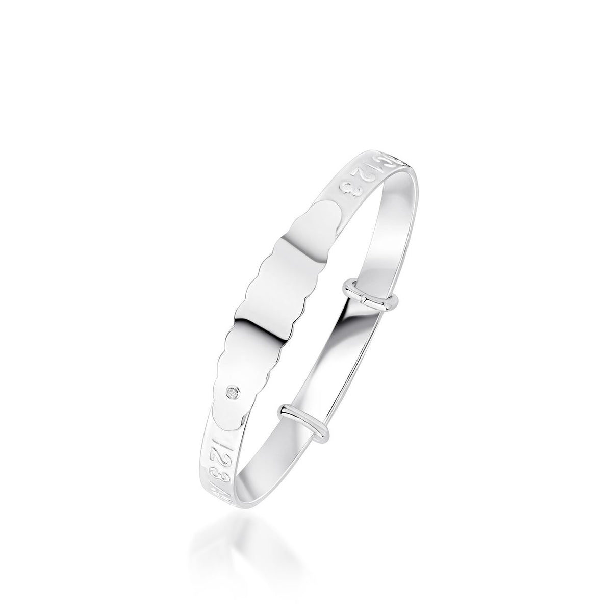 Silver ABC123 White CZ Baby Bangle