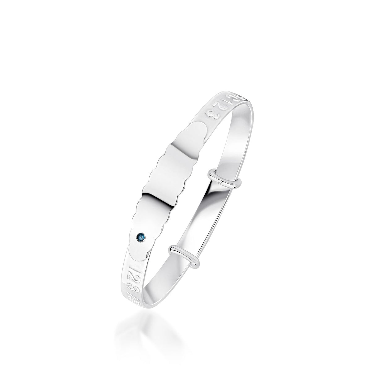 Silver ABC123 Blue CZ Baby Bangle