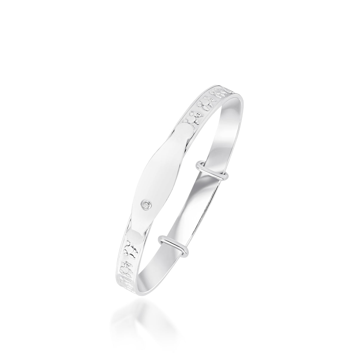 Silver Teddy Bear White CZ Baby Bangle