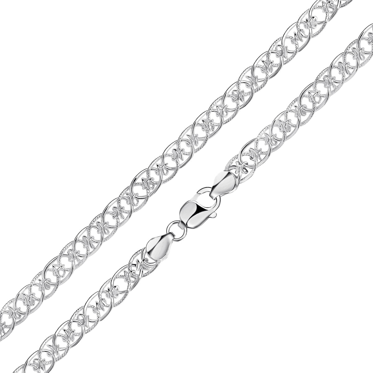 Silver Polished/Textured Oval with knot links 7.5"