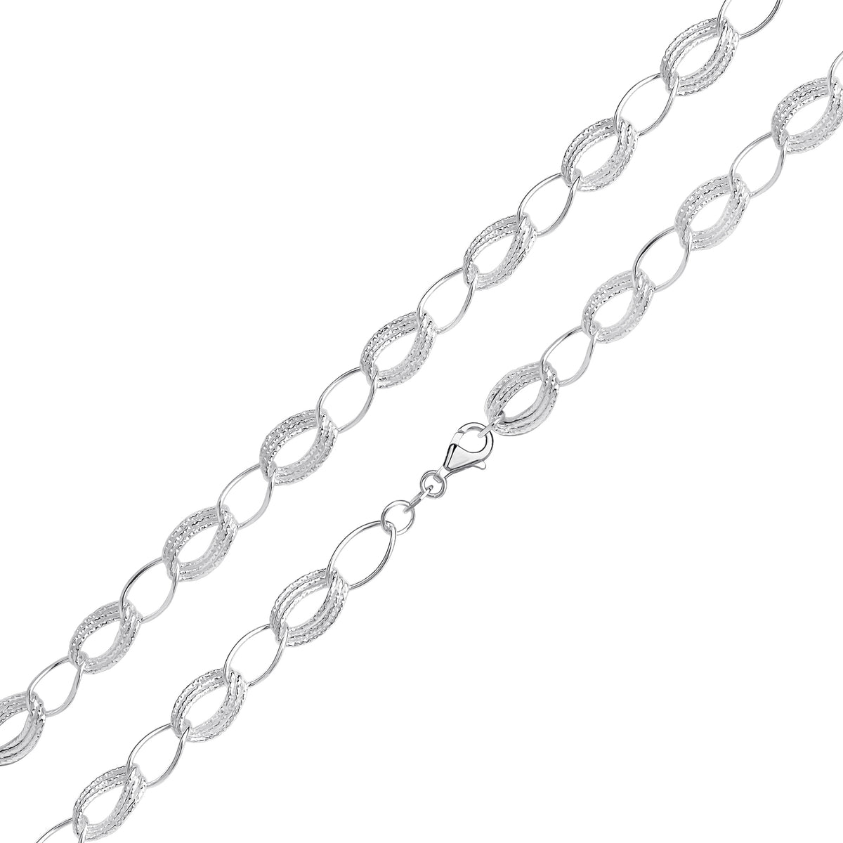 Silver Oval Wave Multi Link Bracelet 7.5"