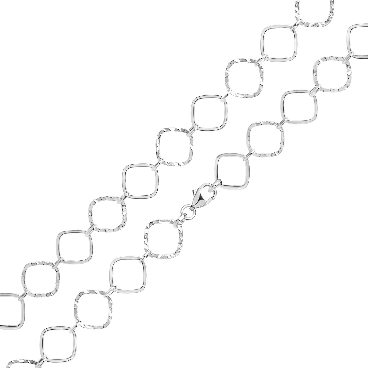 Silver Polished and Textured Diamond Link 7.5"