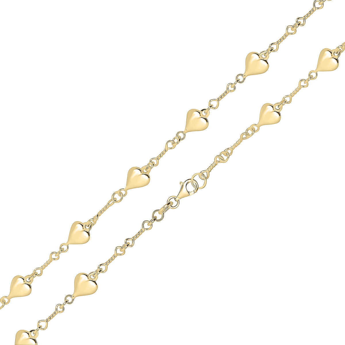 18ct Vermeil 8.5mm Heart Twist Link 7.5"