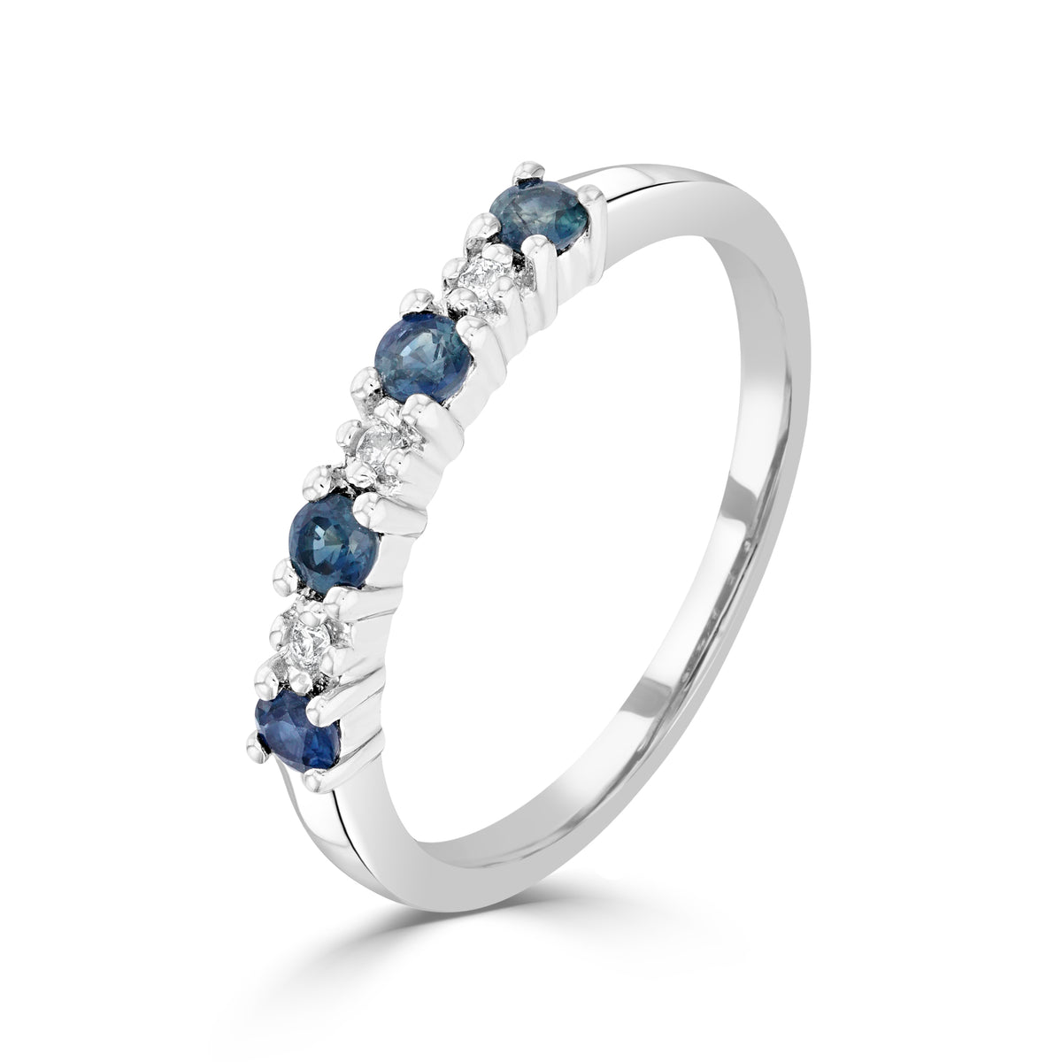 9CT WG ROUND SAPPHIRE AND DIAMOND CLAW SET 7ST ETERNITY RING