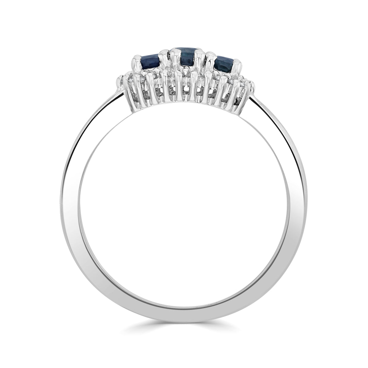 9CT WG OVAL SAPPHIRE AND DIAMOND TRIPLE CLUSTER RING
