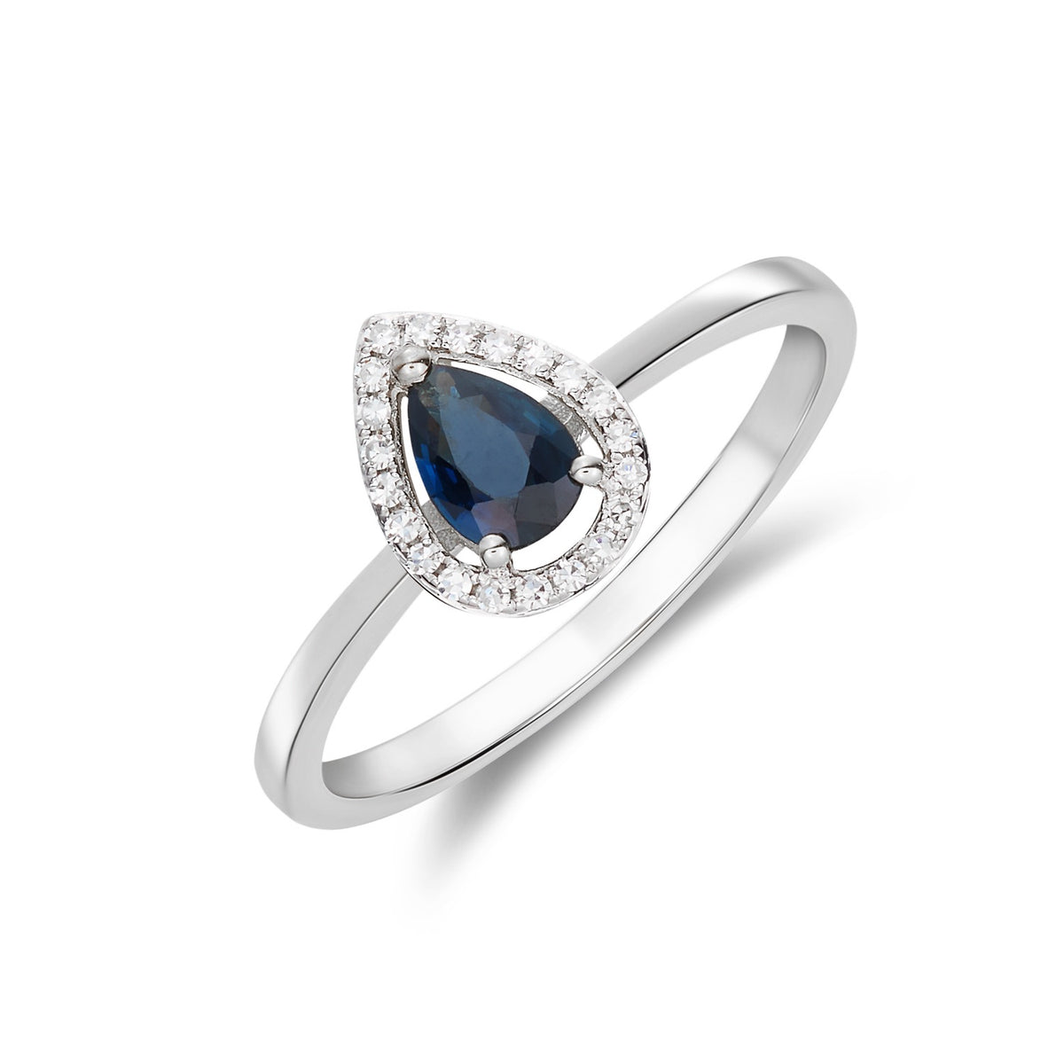 9CT WG 6X4 PEARSHAPE SAPPHIRE & DIAMOND HALO CLAW CLUSTER RING