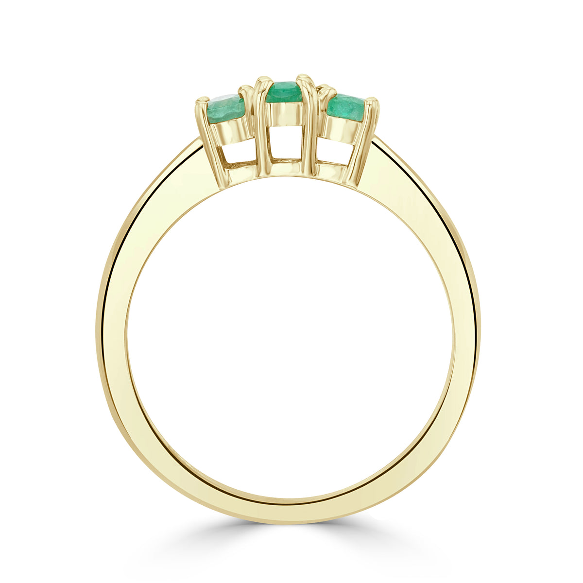 9CT YG OVAL EMERALD CLAW SET 3ST RING WITH CHANNEL SET DIAMOND SHOULDERS