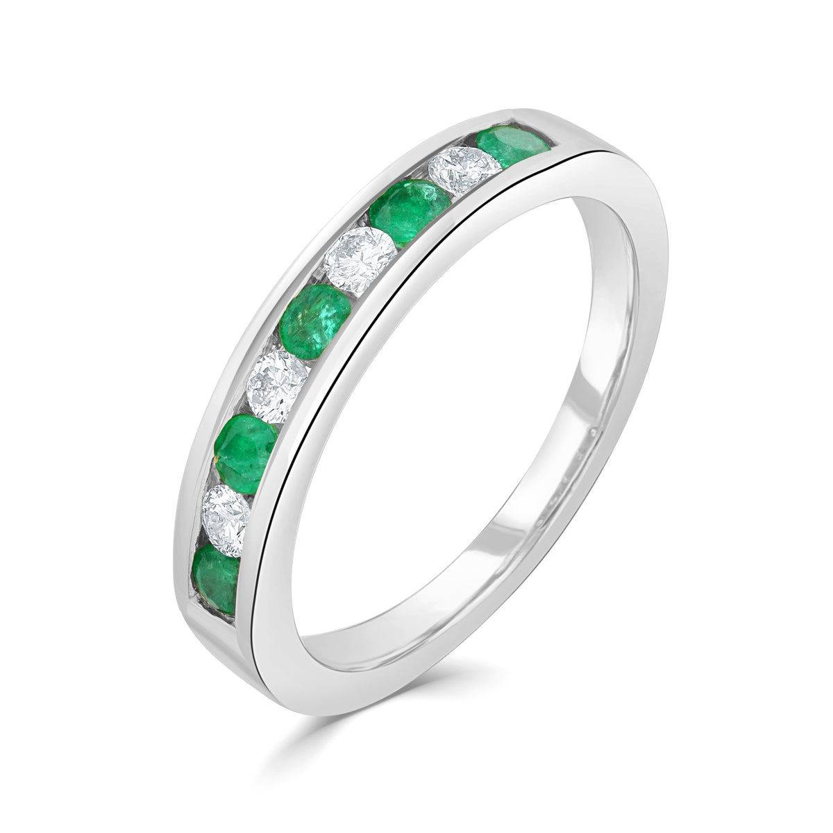 9CT WG ROUND EMERALD AND DIAMOND CHANNEL SET 9ST ETERNITY RING
