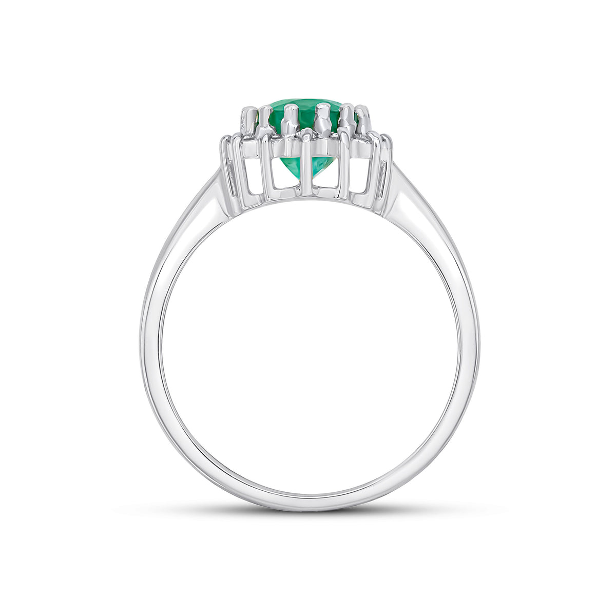 9CT WG 8X6 OVAL EMERALD & DIAMOND CLAW SET CLUSTER RING