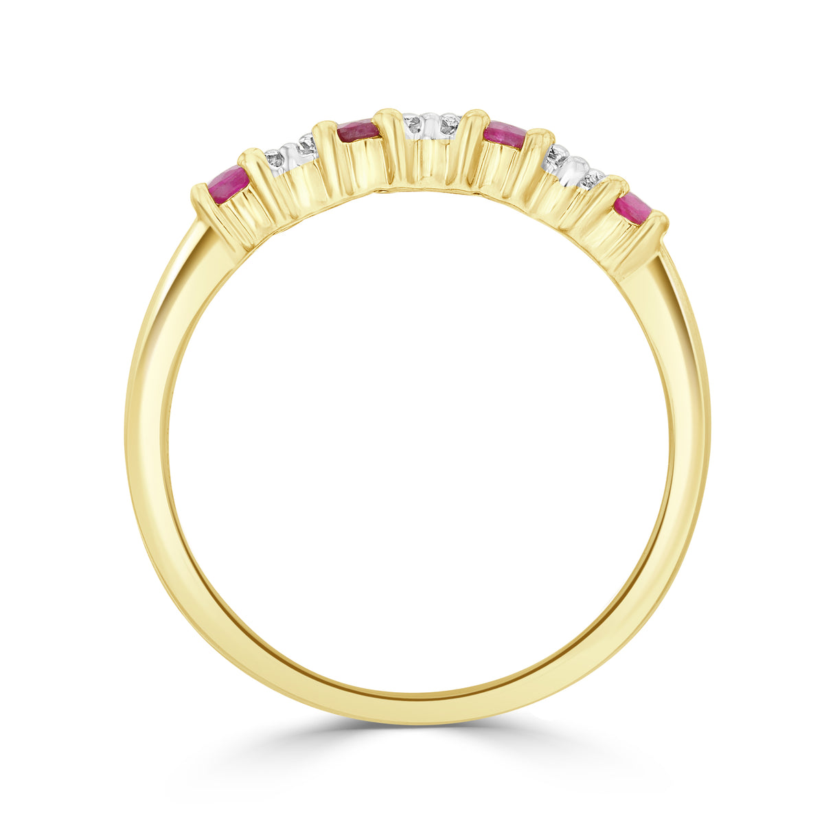 9CT YG ROUND RUBY & DIAMOND CLAW SET 7ST RING