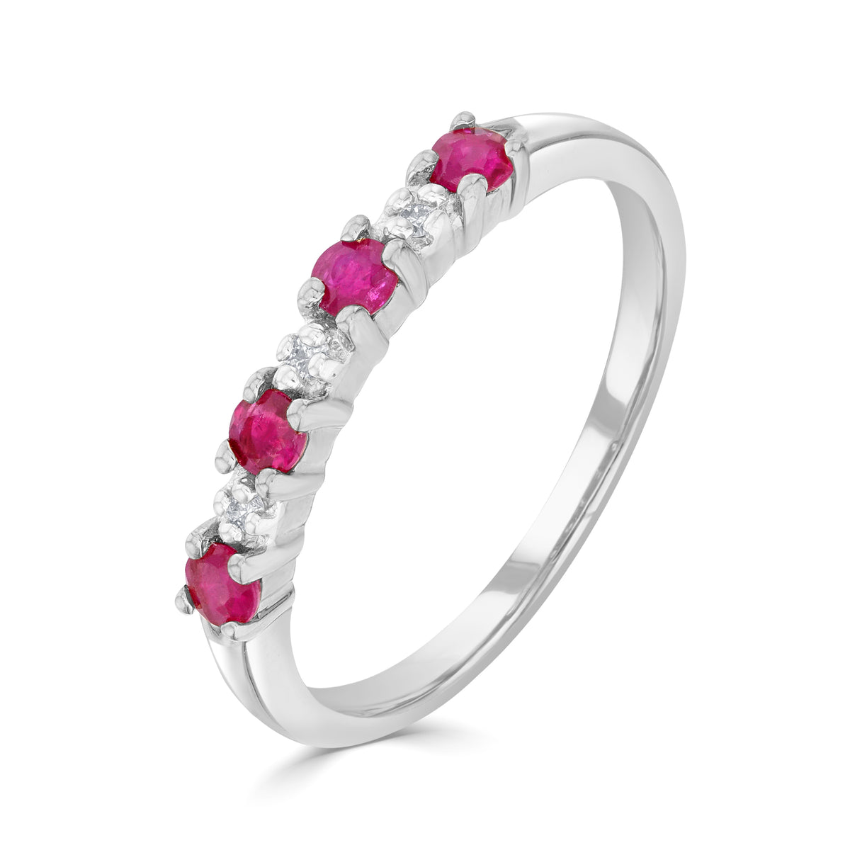 9CT WG ROUND RUBY & DIAMOND CLAW SET 7ST RING