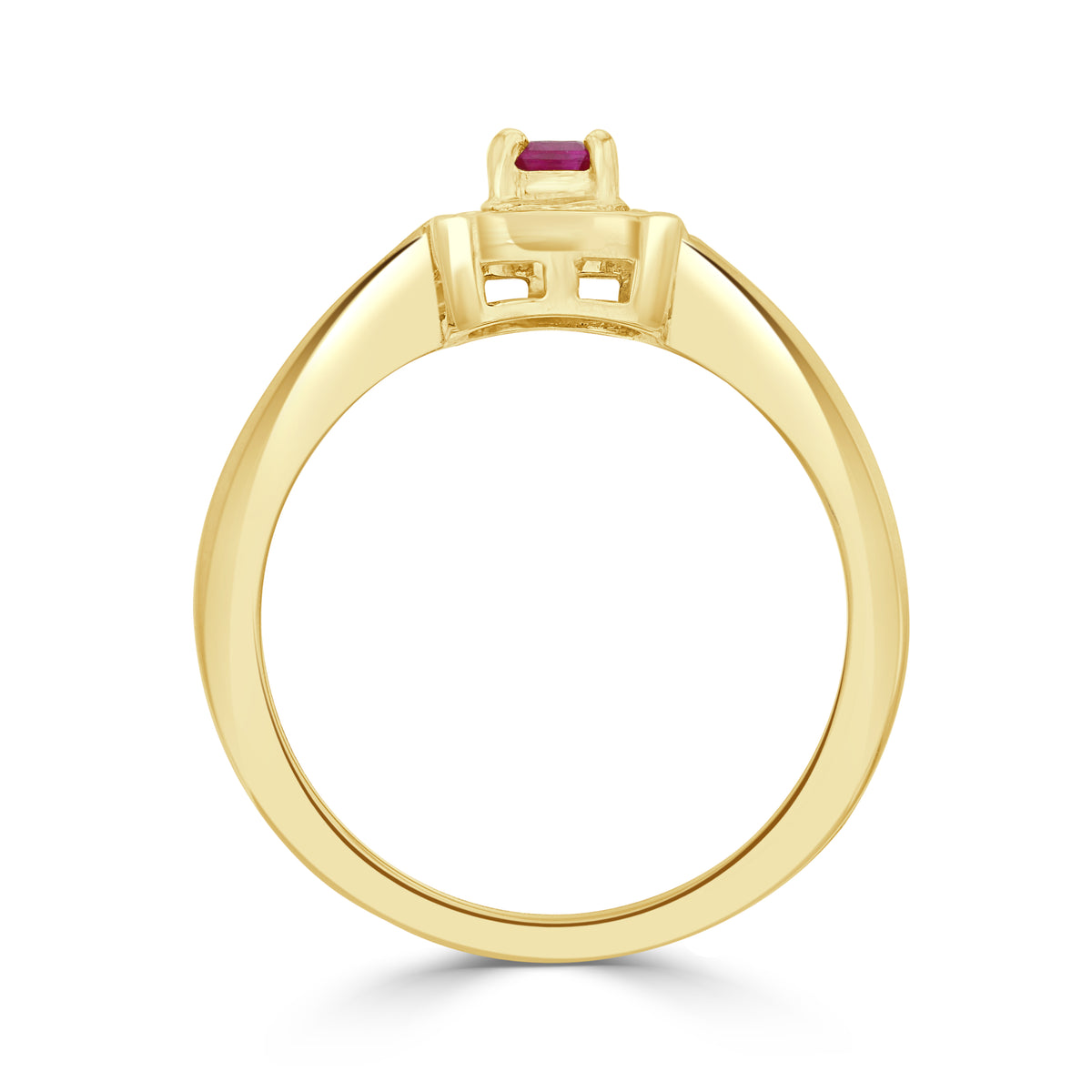 9CT YG CLAW SET 5X3 OCTAGON RUBY AND CHANNEL SET ROUND DIAMOND CLUSTER RING