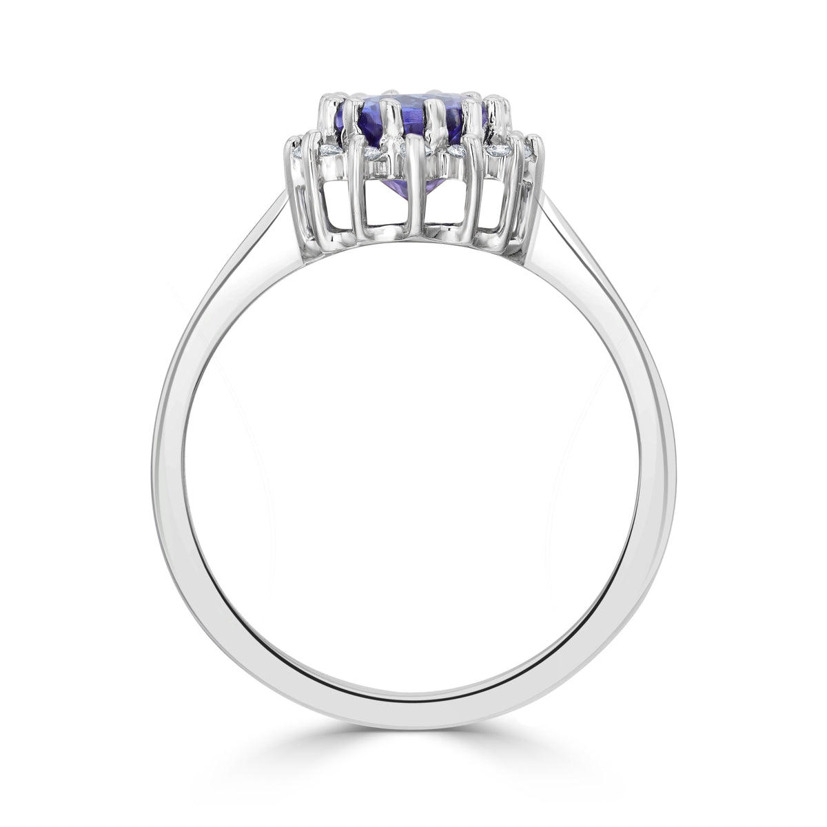 9CT WG 8X6 OVAL TANZANITE & DIAMOND CLAW SET CLUSTER RING