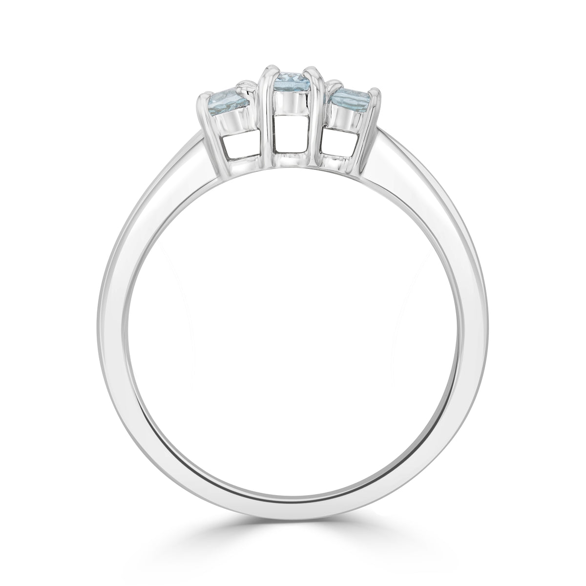 9CT WG OVAL AQUAMARINE CLAW 3 STONE & CHANNEL SET DIAMOND RING