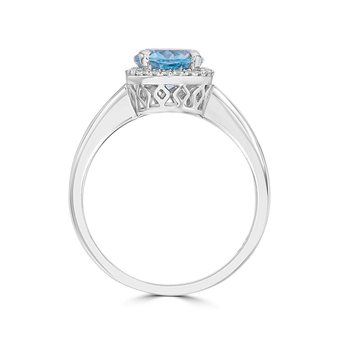 9CT WG 9X7 OVAL AQUAMARINE & DIAMOND CLAW SET CLUSTER RING