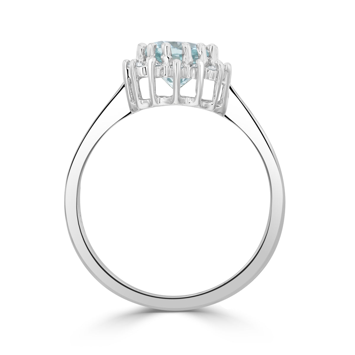 9CT WG 8X6 OVAL AQUAMARINE & DIAMOND CLAW SET CLUSTER RING
