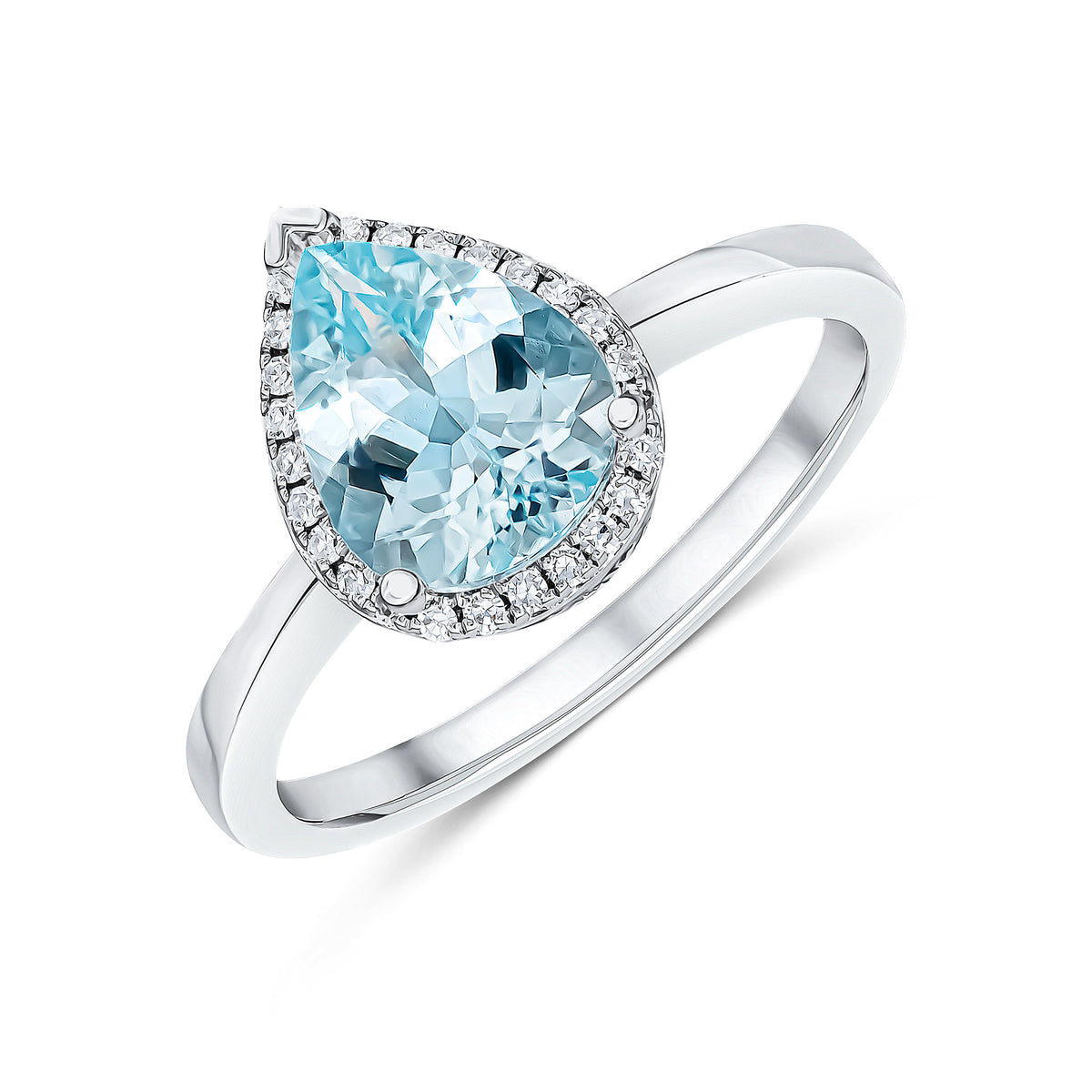 9CT WG 9X7MM PEAR AQUA AND DIAMOND CLAW SET CLUSTER RING