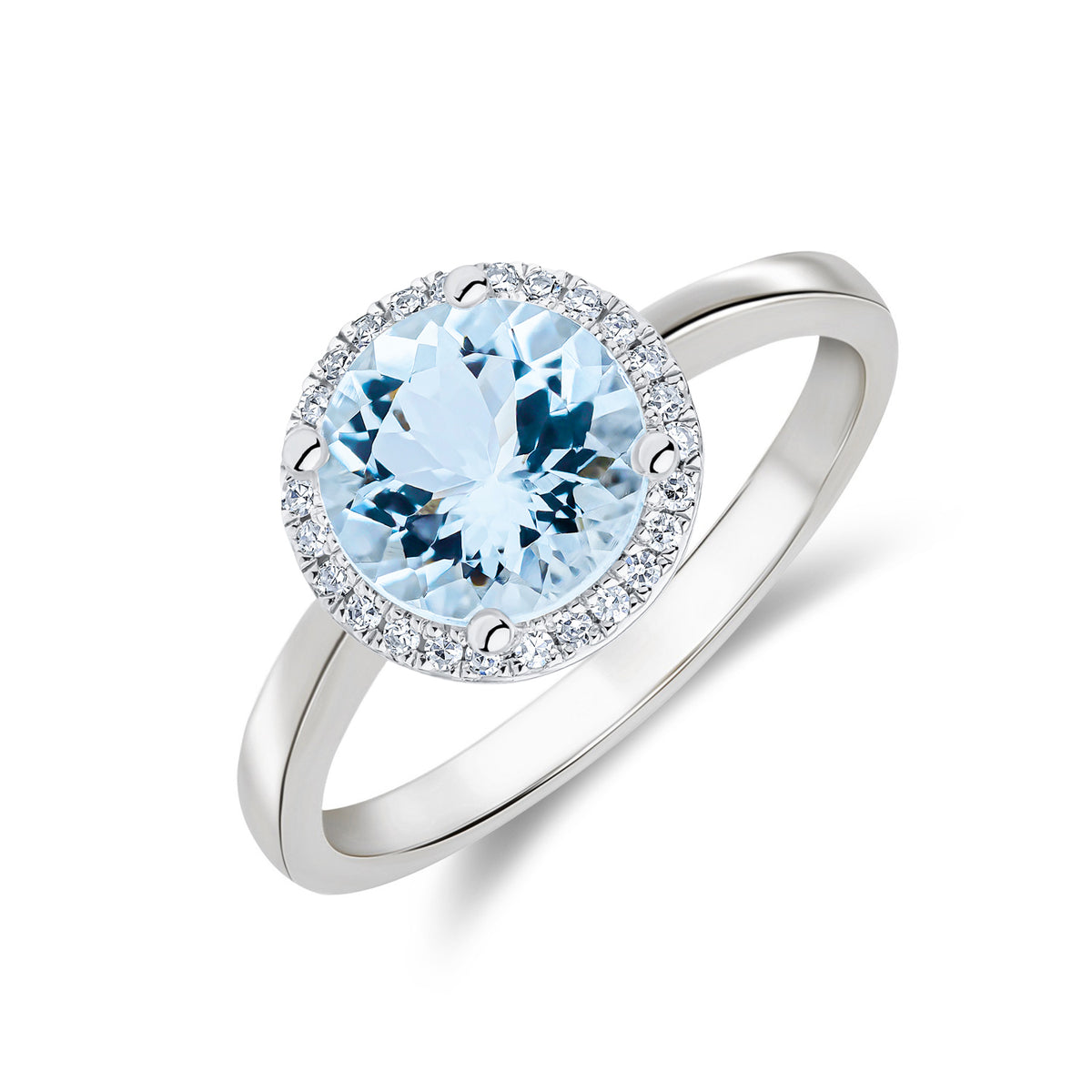 9WG 8MM ROUND AQUA & DIAMOND MICRO SET CLUSTER RING