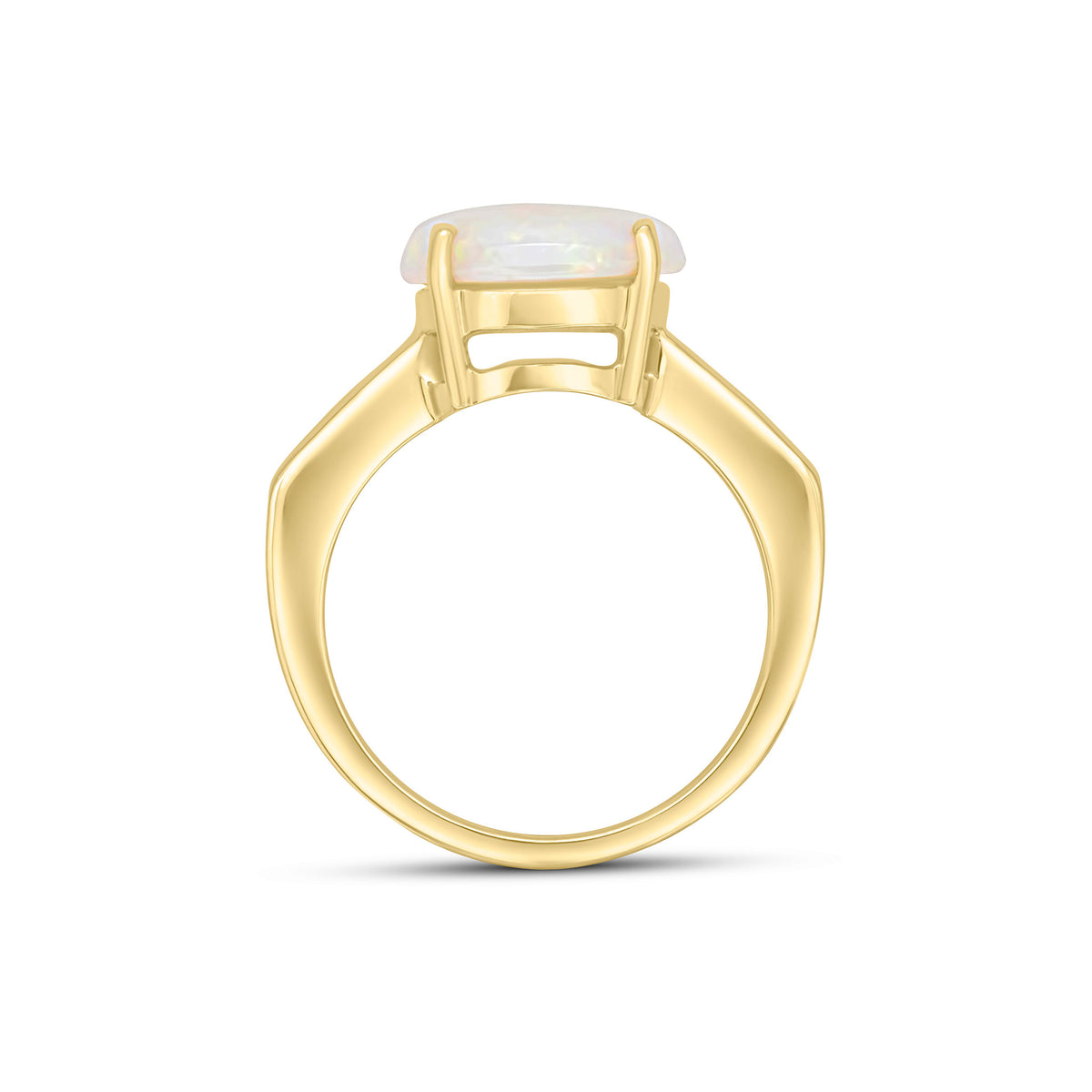 9CT YG 12X10MM CLAW SET OVAL OPAL SINGLE STONE RING WITH CHANNEL SET DIAMOND SHOULDERS