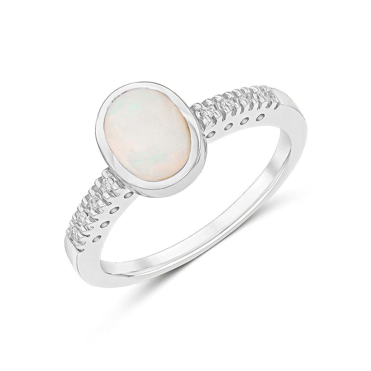 9CT WG RUBOVER 8X6 OVAL OPAL SINGLE STONE RING WITH CLAW SET DIAMOND SHOULDERS