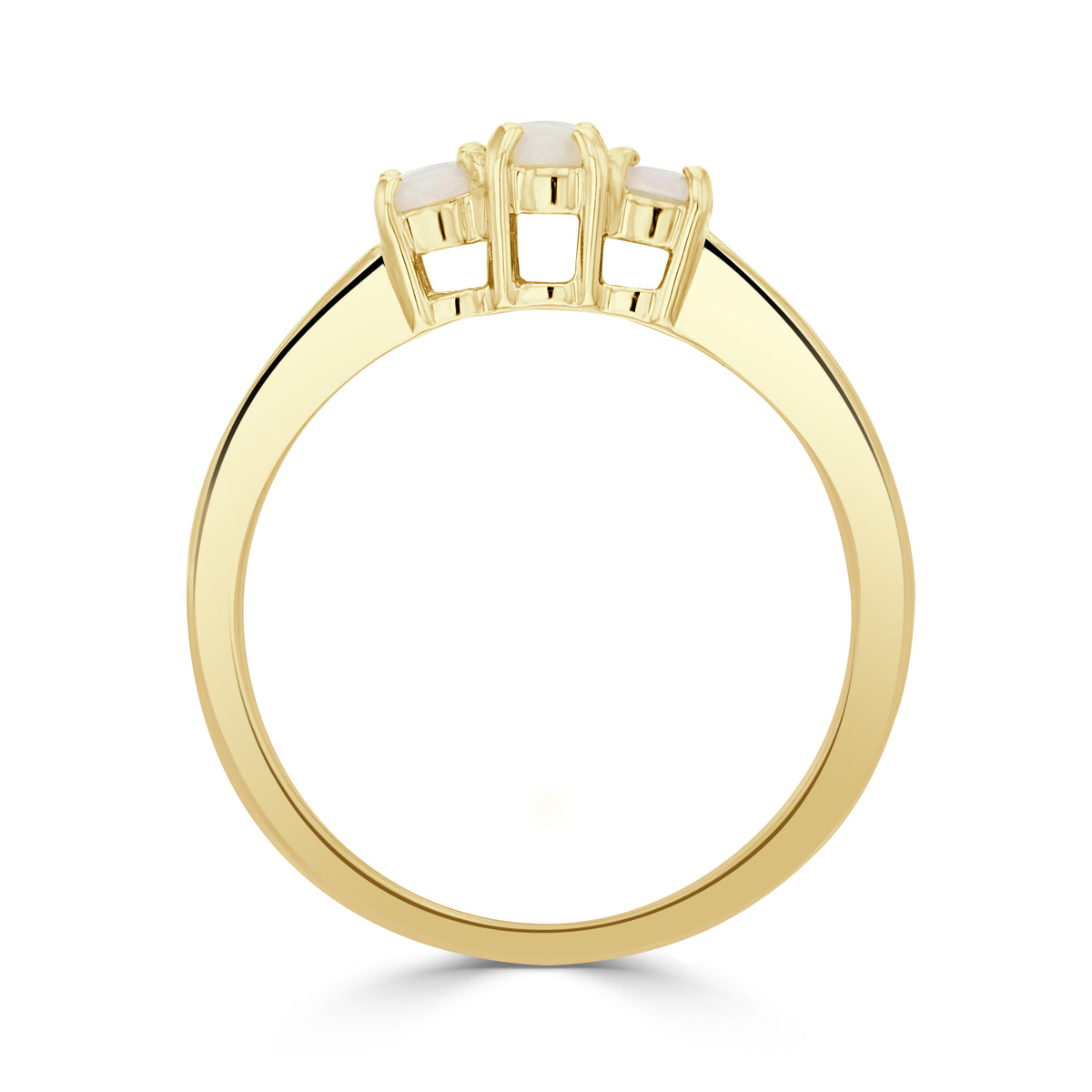 9CT YG OVAL OPAL 3ST RING WITH CHANNEL SET DIAMOND SHOULDERS