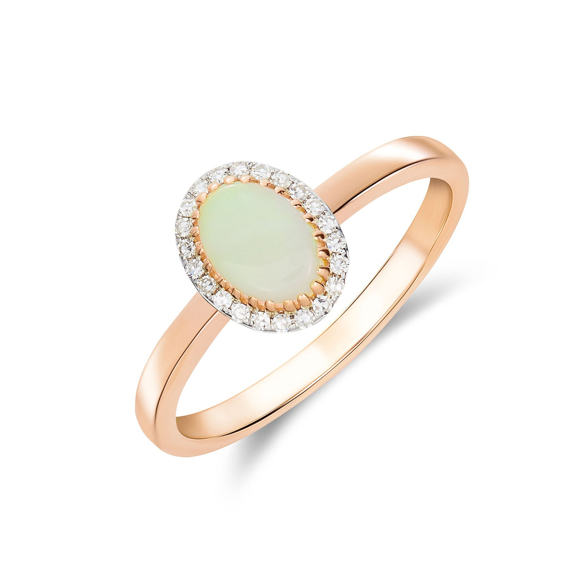 9RG 7x5 OVAL OPAL & DIAMOND CLUSTER RING