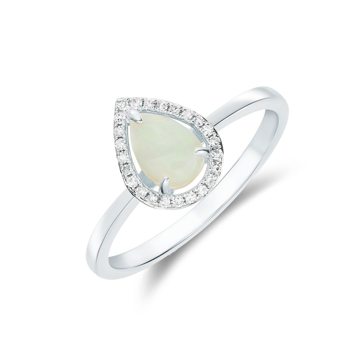 9CT WG 7X5 PEARSHAPE OPAL & ROUND DIAMOND CLAW SET HALO CLUSTER RING