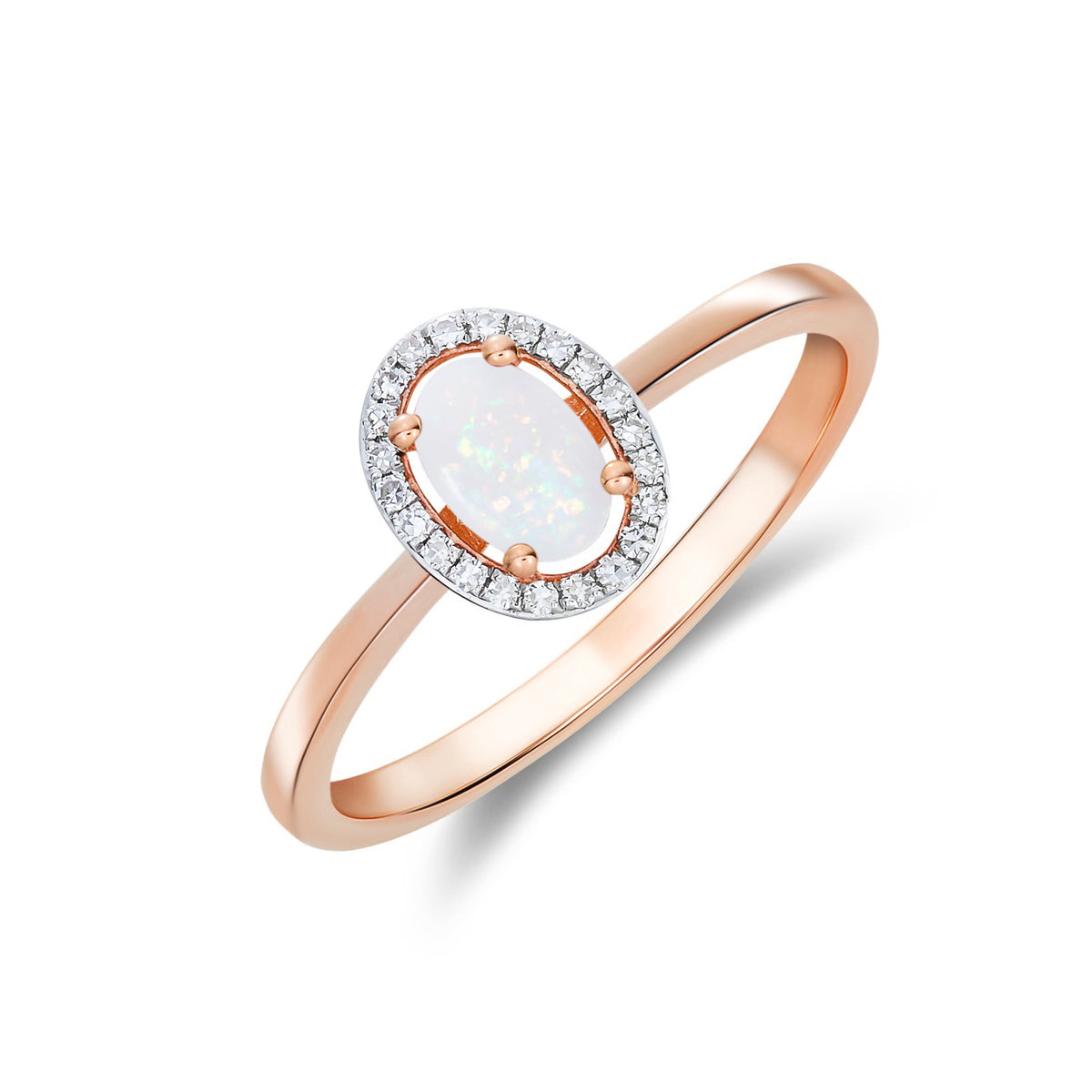 9CT RG 6X4 OVAL OPAL AND ROUND DIAMOND HALO CLUSTER RING