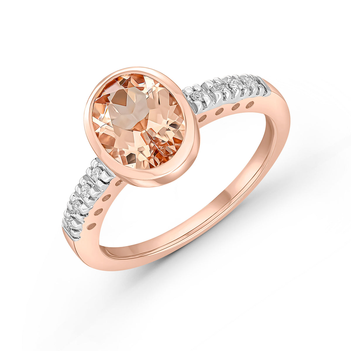9CT RG RUBOVER 9X7 OVAL MORGANITE SINGLE STONE RING WITH CLAW SET DIAMOND SHOULDERS