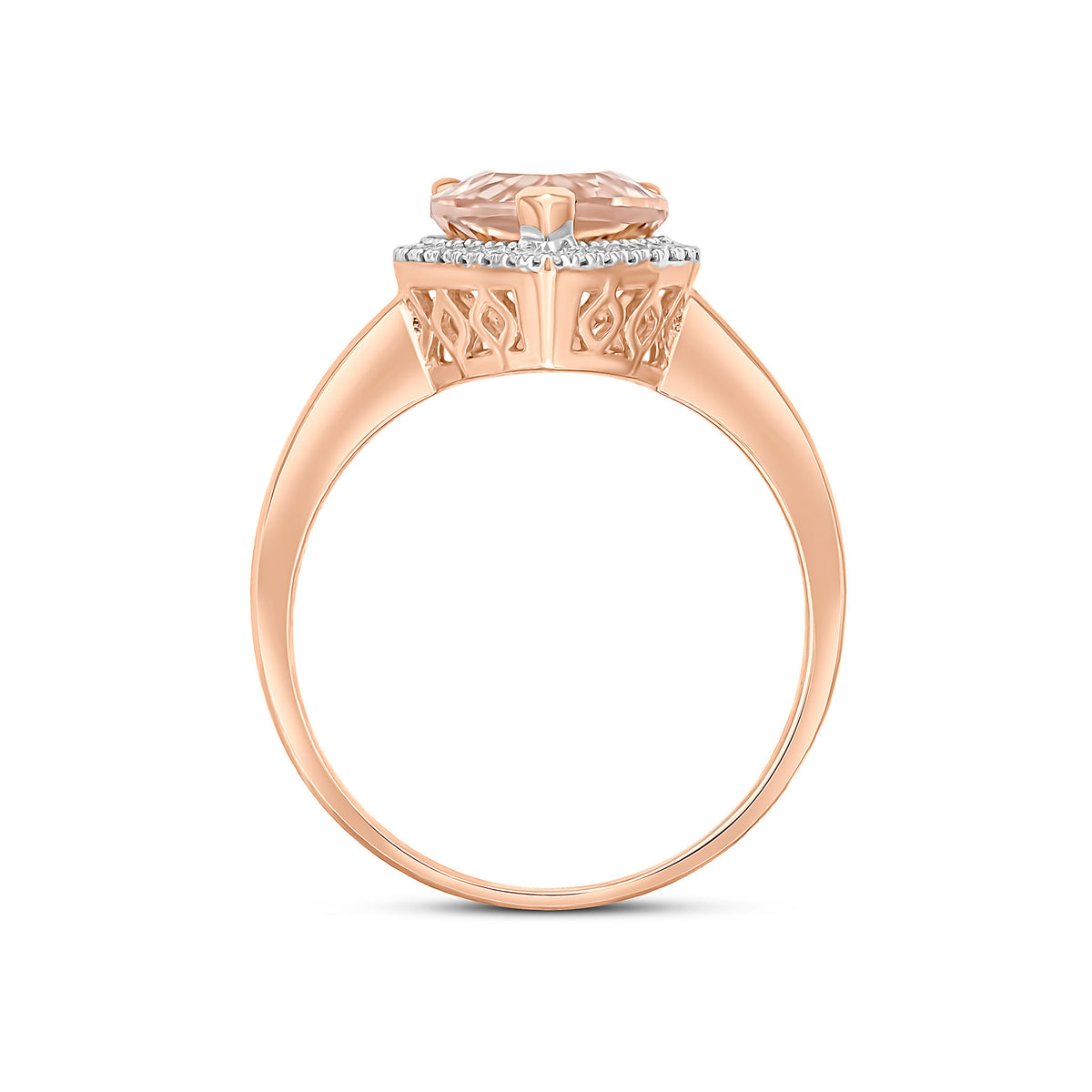 9CT ROSE GOLD 10X8 PEAR MORGANITE & DIAMOND CLUSTER RING