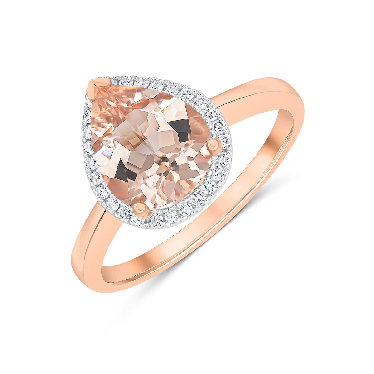 9CT ROSE GOLD 10X8 PEAR MORGANITE & DIAMOND CLUSTER RING