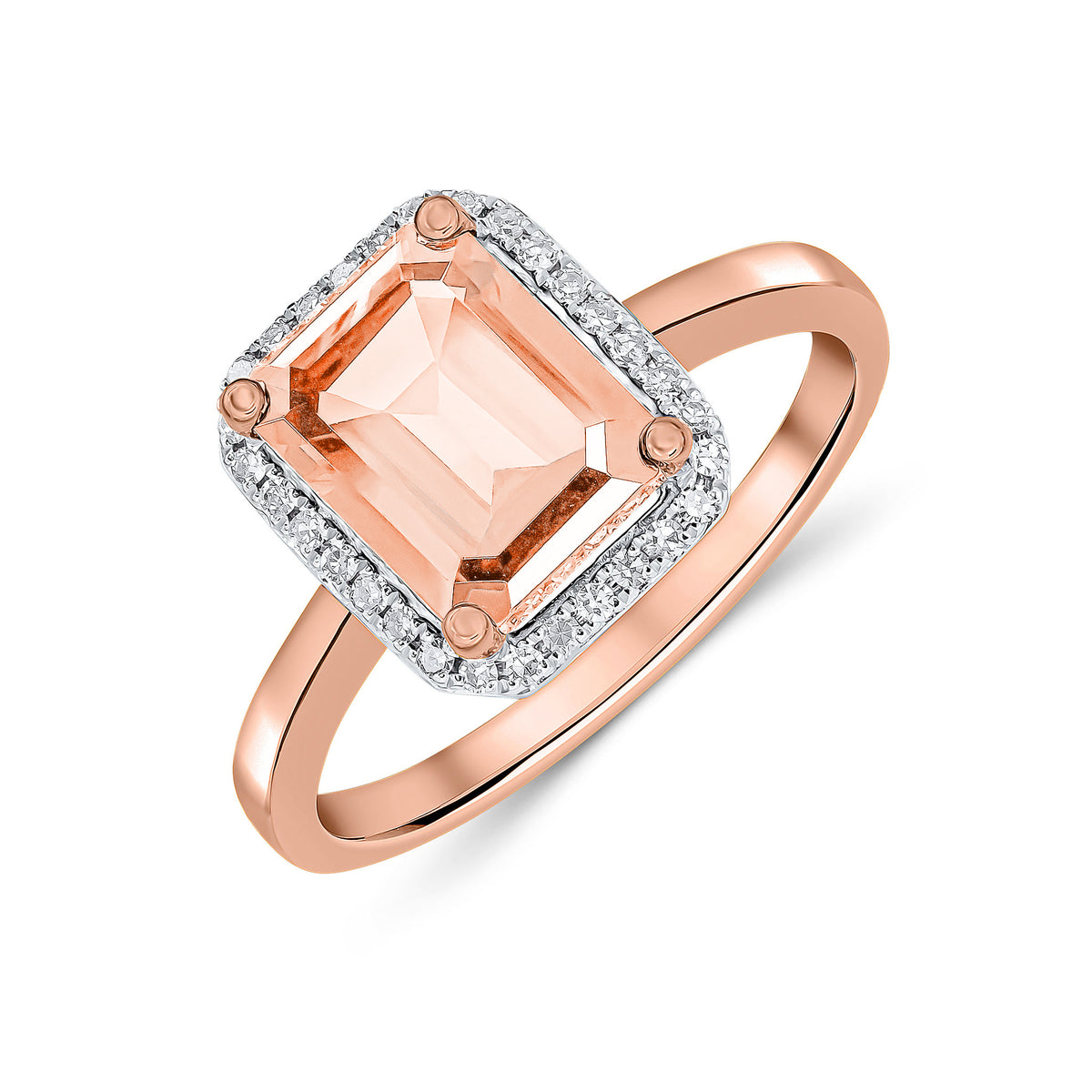 9CT RG 9X7 OCTAGON MORGANITE & DIAMOND CLAW SET CLUSTER RING RHODIUM TO DIAMONDS